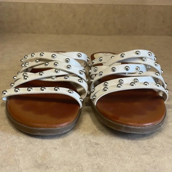 Nine West White Studded Criss Cross FlatMule Sandals - Picture 4 of 9